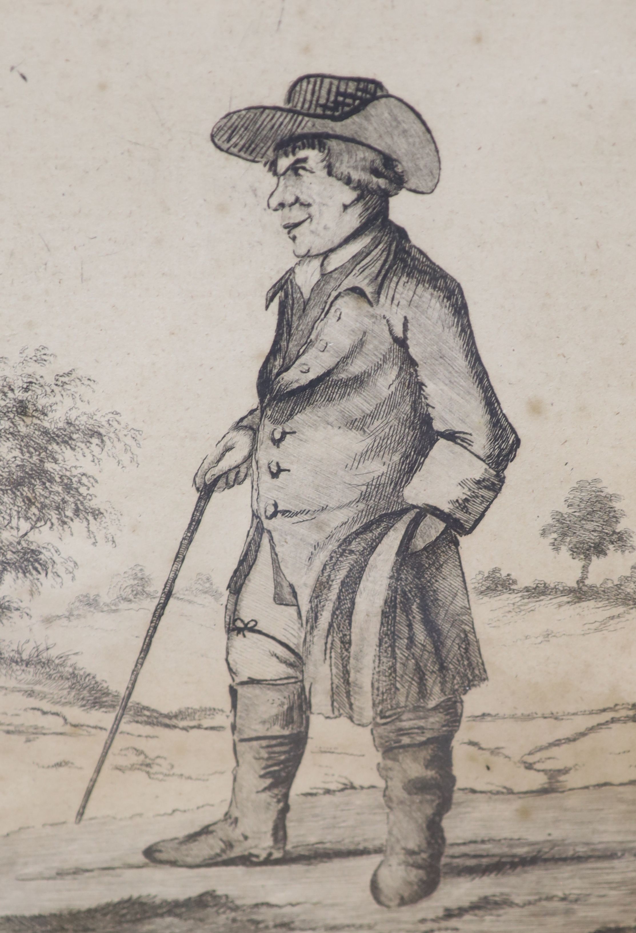 Bunbury after Bretherton, two engravings, The Fish Street Macaroni and Country Gentleman, 26 x 17cm